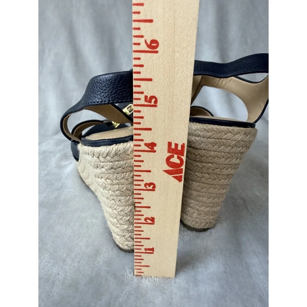 Michael Kors Sandals SZ 8 Platform Espadrilles Heels Blue Leather NEW Canvas - Picture 5 of 9